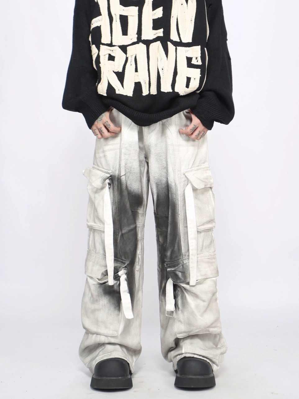 Splash Ink Multi-pocket Cargo Pants Men's Loose Straight Mopping Pants