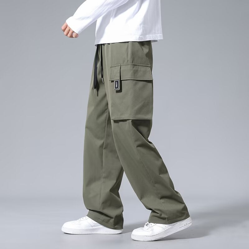 Large Loose Pockets Drawstring Boys Straight Cargo Pants