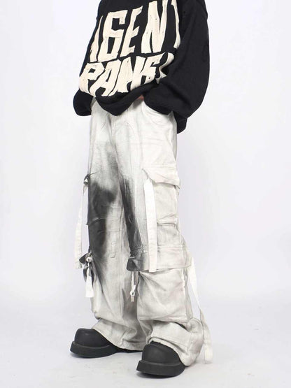 Splash Ink Multi-pocket Cargo Pants Men's Loose Straight Mopping Pants