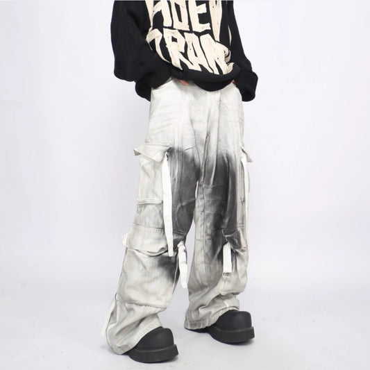 Splash Ink Multi-pocket Cargo Pants Men's Loose Straight Mopping Pants