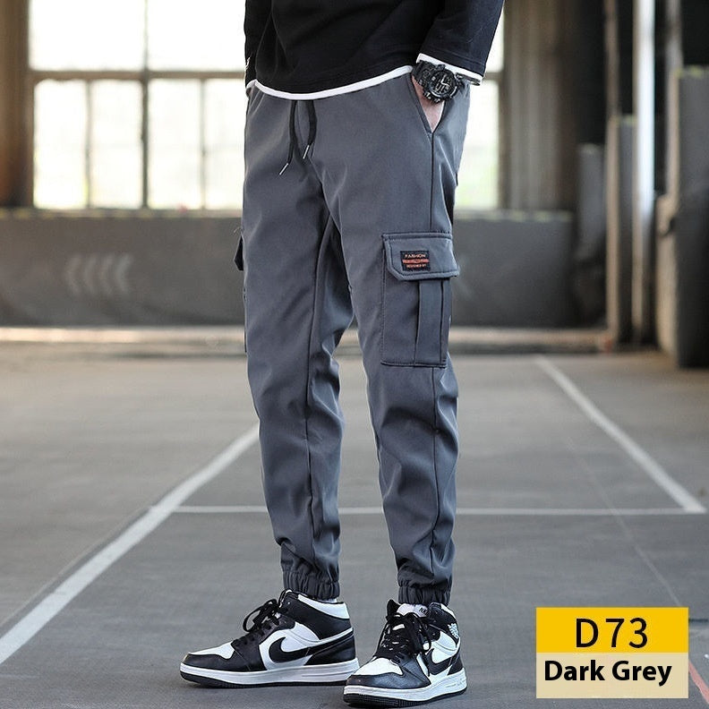 Men's Loose All-match Multi-pocket Wear-resistant Solid Color Ankle Banded Working Pants