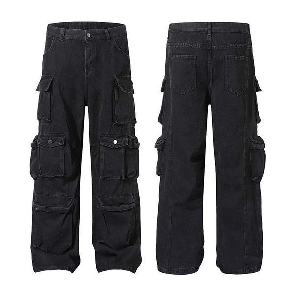 High Street Multi-pocket Heavy Industry Washed Old Cargo Jeans
