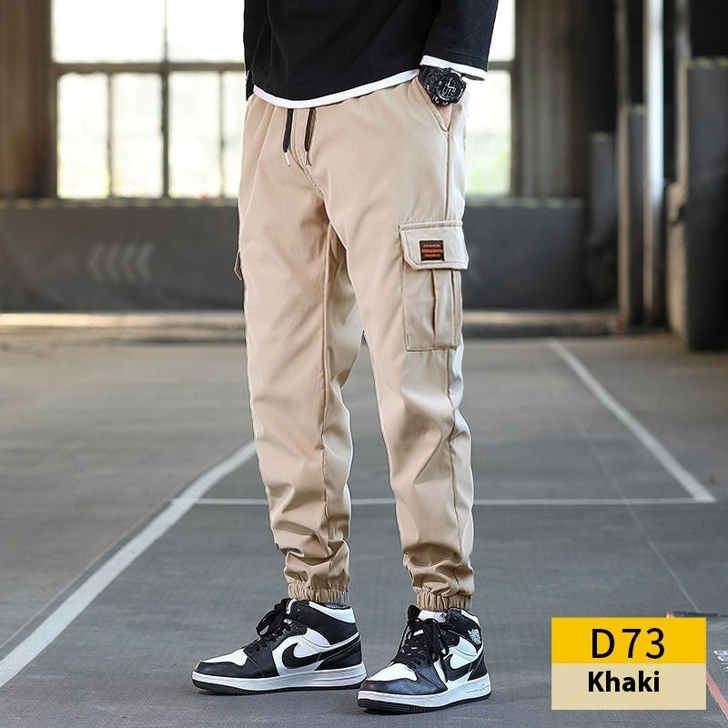 Men's Loose All-match Multi-pocket Wear-resistant Solid Color Ankle Banded Working Pants