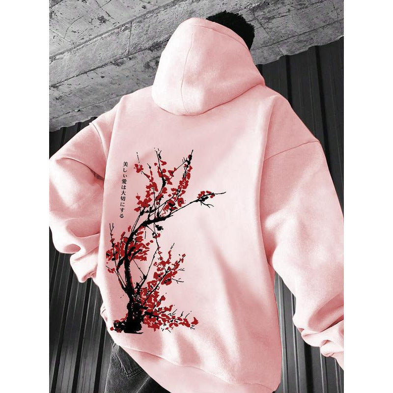 Men's Casual Printed Top Loose-fitting Hooded Sweatshirt
